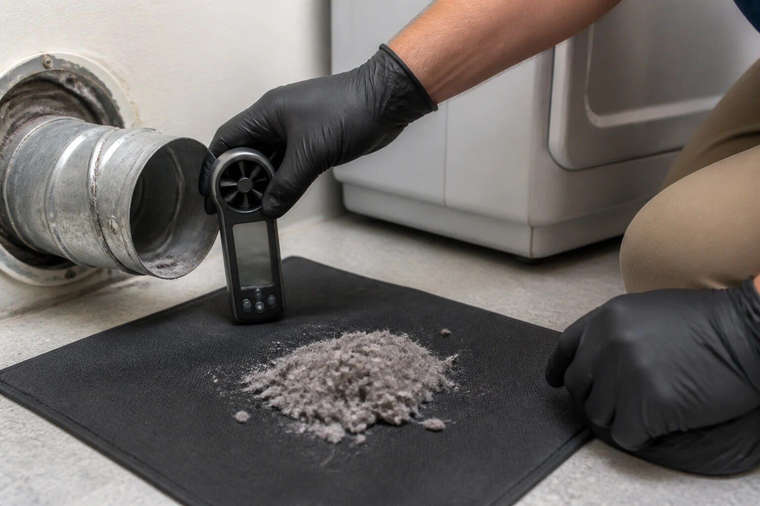 Illustrative image of lint removed from a dryer duct (stock image, not a Fresh Air job)